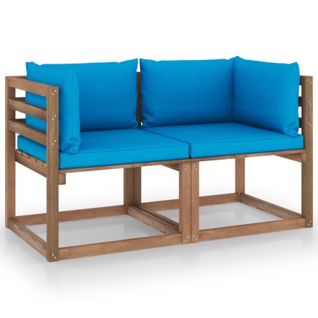 2-Sitzer-Paletten-Gartensofa mit hellblauen Kissen von vidaXL, Gartensets - Ref: Foro24-3067276, Preis: 140,61 €, Rabatt: %