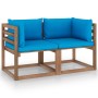2-Sitzer-Paletten-Gartensofa mit hellblauen Kissen von vidaXL, Gartensets - Ref: Foro24-3067276, Preis: 140,61 €, Rabatt: %
