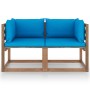 2-Sitzer-Paletten-Gartensofa mit hellblauen Kissen von vidaXL, Gartensets - Ref: Foro24-3067276, Preis: 140,61 €, Rabatt: %