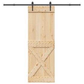 Puerta corredera con herrajes madera maciza de pino 80x210 cm en Puertas | Comprar online en Foro24