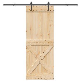 Puerta corredera con herrajes madera maciza de pino 85x210 cm