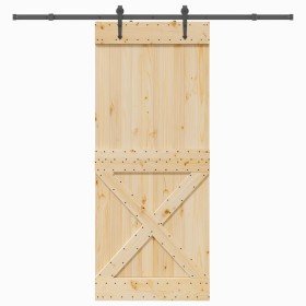 Puerta corredera con herrajes madera maciza de pino 95x210 cm
