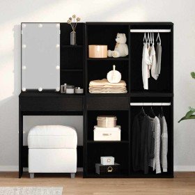 Mesa de Maquillaje LED con cajón Roble negro 140 x 40 x 140 cm Mesa de Maquillaje LED con cajón Roble negro 140 x 40 x 140 cm