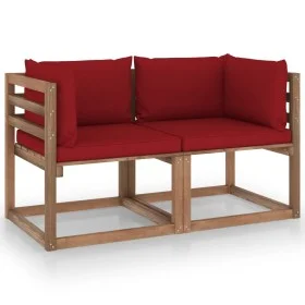 2-seater garden sofa made of pallets with burgundy cushions by vidaXL, Garden sets - Ref: Foro24-3067281, Price: 141,03 €, Di...