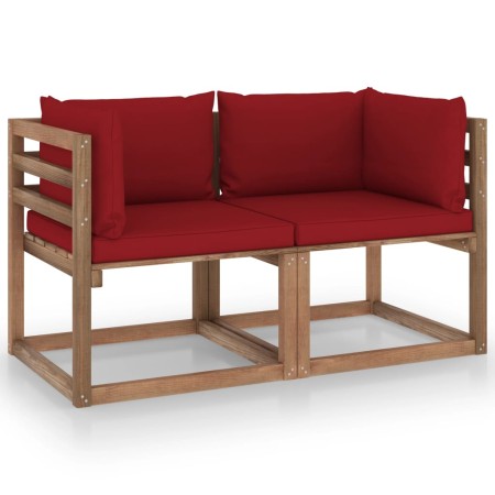 2-seater garden sofa made of pallets with burgundy cushions by vidaXL, Garden sets - Ref: Foro24-3067281, Price: 125,20 €, Di...