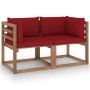 2-seater garden sofa made of pallets with burgundy cushions by vidaXL, Garden sets - Ref: Foro24-3067281, Price: 125,20 €, Di...