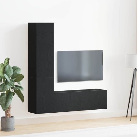 Conjunto de mueble de TV 4 pcs Roble negro 130.5 x 30 x 140 cm