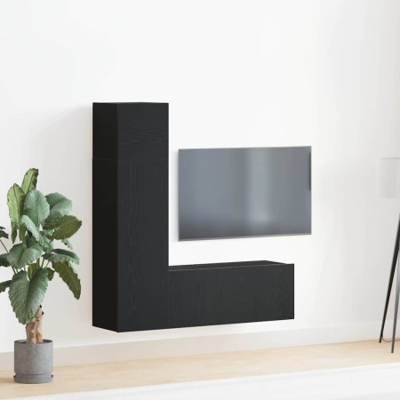 Conjunto de mueble de TV 3 pcs Roble Negro 130,5 x 30 x 140 cm en Muebles TV | Comprar online en Foro24