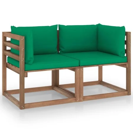 2-seater pallet garden sofa with green cushions by vidaXL, Garden sets - Ref: Foro24-3067277, Price: 123,69 €, Discount: %