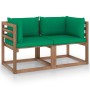 2-Sitzer-Gartensofa aus Paletten mit grünen Kissen von vidaXL, Gartensets - Ref: Foro24-3067277, Preis: 125,20 €, Rabatt: %