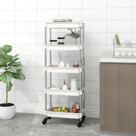 Kitchen cart 5 levels iron and white ABS 42x29x128 cm by vidaXL, Kitchen and dining carts - Ref: Foro24-336332, Price: 52,62 ...
