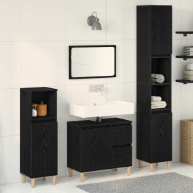 Juego de muebles de baño con cajón 3 pcs Negro 30 x 30 x 180 cm