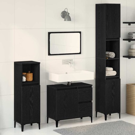 Juego de muebles de baño con cajón 3 pcs Negro 30 x 30 x 180 cm