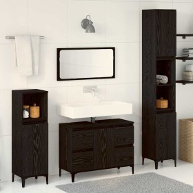 Juego de muebles de baño con cajón 3 pcs Negro 30 x 30 x 180 cm