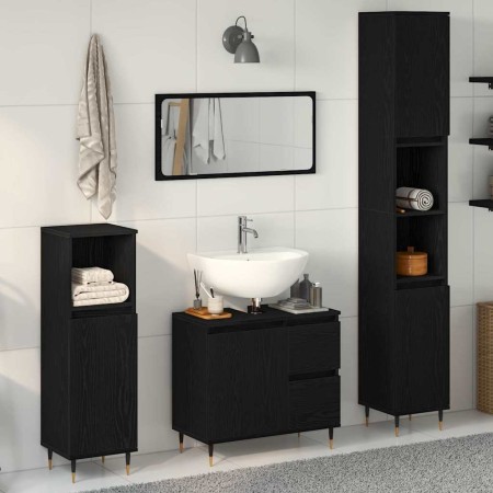 Conjunto de Muebles de Baño 3 pcs Roble Negro 30 x 30 x 190 cm