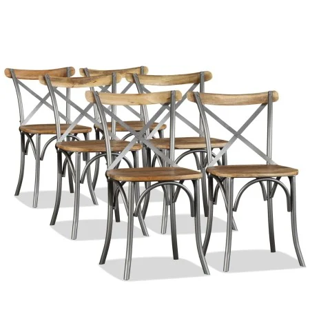 Esszimmerstühle 6 Stück Mangoholz Rückenlehne Stahl Kreuz von vidaXL, Essstühle - Ref: Foro24-274909, Preis: 660,61 €, Rabatt: %