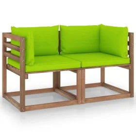 2-seater garden sofa made of pallets with lime green cushions by vidaXL, Garden sets - Ref: Foro24-3067283, Price: 139,44 €, ...