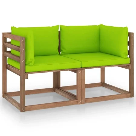 2-seater garden sofa made of pallets with lime green cushions by vidaXL, Garden sets - Ref: Foro24-3067283, Price: 139,44 €, ...