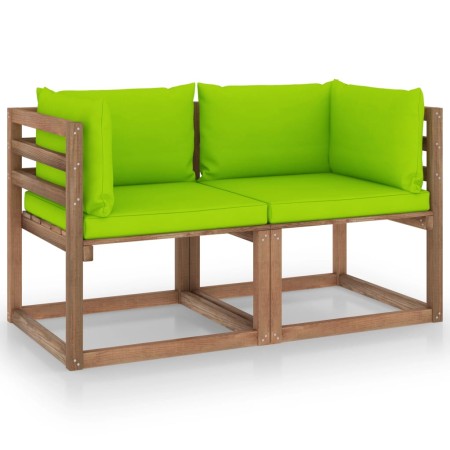 2-Sitzer-Paletten-Gartensofa mit lindgrünen Kissen von vidaXL, Gartensets - Ref: Foro24-3067283, Preis: 125,20 €, Rabatt: %