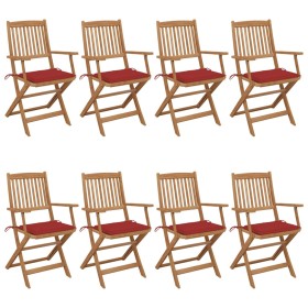 Folding garden chairs 8 pcs solid acacia wood and cushions by vidaXL, Garden chairs - Ref: Foro24-3074973, Price: 493,46 €, D...