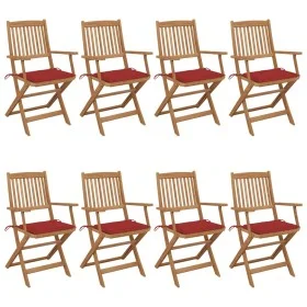 Folding garden chairs 8 pcs solid acacia wood and cushions by vidaXL, Garden chairs - Ref: Foro24-3074973, Price: 455,19 €, D...