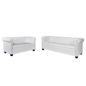 2- und 3-Sitzer Chesterfield Sofas Kunstleder weiß von vidaXL, Sofas - Ref: Foro24-272250, Preis: 910,02 €, Rabatt: %