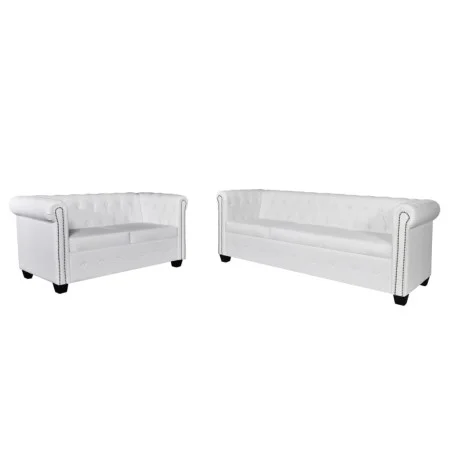 White synthetic leather Chesterfield sofas in 2 and 3-seater sizes. by vidaXL, Sofas - Ref: Foro24-272250, Price: 895,76 €, D...