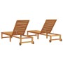 Tumbona 2 pcs Marrón 53 x 202 x 89cm Madera maciza de Acacia