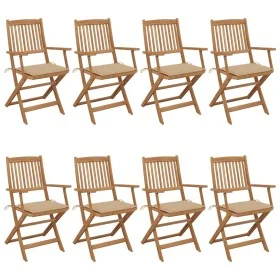 Klappbare Gartenstühle, 8 Stück, massives Akazienholz und Kissen von vidaXL, Gartenstühle - Ref: Foro24-3074970, Preis: 447,0...