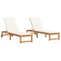 Tumbona 2 pcs Marrón 53 x 202 x 89cm Madera maciza de Acacia