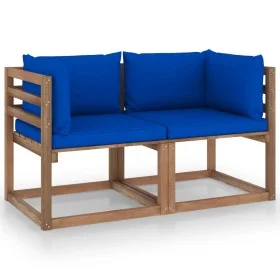 2-seater pallet garden sofa with blue cushions by vidaXL, Garden sets - Ref: Foro24-3067282, Price: 136,02 €, Discount: %