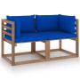 2-Sitzer-Gartensofa aus Paletten mit blauen Kissen von vidaXL, Gartensets - Ref: Foro24-3067282, Preis: 125,20 €, Rabatt: %