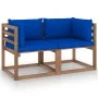 2-Sitzer-Gartensofa aus Paletten mit blauen Kissen von vidaXL, Gartensets - Ref: Foro24-3067282, Preis: 136,34 €, Rabatt: %
