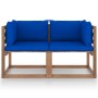 2-Sitzer-Gartensofa aus Paletten mit blauen Kissen von vidaXL, Gartensets - Ref: Foro24-3067282, Preis: 125,20 €, Rabatt: %