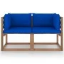 2-Sitzer-Gartensofa aus Paletten mit blauen Kissen von vidaXL, Gartensets - Ref: Foro24-3067282, Preis: 136,34 €, Rabatt: %