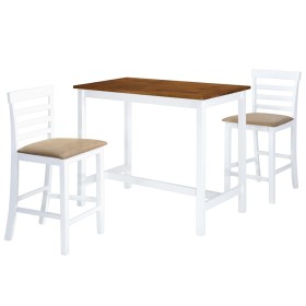 Set mesa y sillas de bar 3 piezas madera maciza marrón y blanco
