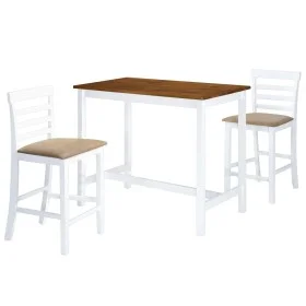 Set mesa y sillas de bar 3 piezas madera maciza marrón y blanco by vidaXL, Furniture sets for kitchens and dining rooms - Ref...