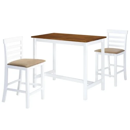 Set mesa y sillas de bar 3 piezas madera maciza marrón y blanco by vidaXL, Furniture sets for kitchens and dining rooms - Ref...