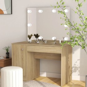 Makeup vanity with LED lights MDF oak 110x55x145 cm by vidaXL, Bedroom Dressers - Ref: Foro24-331553, Price: 283,89 €, Discou...