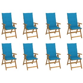 Folding garden chairs and 8 solid acacia wood cushions by vidaXL, Garden chairs - Ref: Foro24-3075058, Price: 620,75 €, Disco...