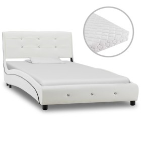 Bed with white synthetic leather mattress 90x200 cm by vidaXL, Beds and slatted bases - Ref: Foro24-277569, Price: 368,42 €, ...