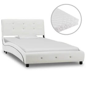 Bett mit weißer Kunstledermatratze 90x200 cm von vidaXL, Betten und Lattenroste - Ref: Foro24-277569, Preis: 358,41 €, Rabatt: %