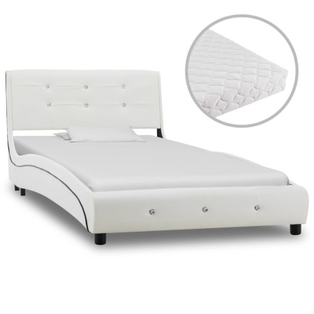Bett mit weißer Kunstledermatratze 90x200 cm von vidaXL, Betten und Lattenroste - Ref: Foro24-277569, Preis: 368,42 €, Rabatt: %