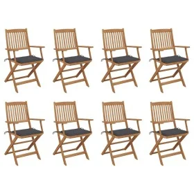 Folding garden chairs 8 units and solid acacia wood cushions by vidaXL, Garden chairs - Ref: Foro24-3075085, Price: 406,62 €,...