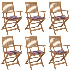 Folding garden chairs 6 pcs solid acacia wood and cushions by vidaXL, Garden chairs - Ref: Foro24-3074953, Price: 340,49 €, D...
