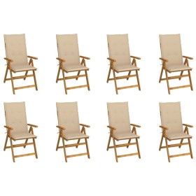 Folding garden chairs and cushions 8 pcs solid acacia wood by vidaXL, Garden chairs - Ref: Foro24-3075057, Price: 629,91 €, D...