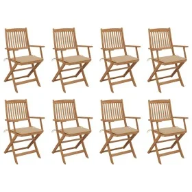 8 pcs folding garden chairs and solid acacia wood cushions by vidaXL, Garden chairs - Ref: Foro24-3075088, Price: 399,34 €, D...
