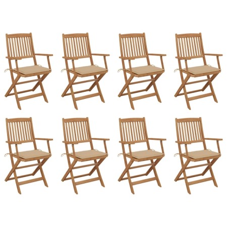 8 pcs folding garden chairs and solid acacia wood cushions by vidaXL, Garden chairs - Ref: Foro24-3075088, Price: 462,58 €, D...