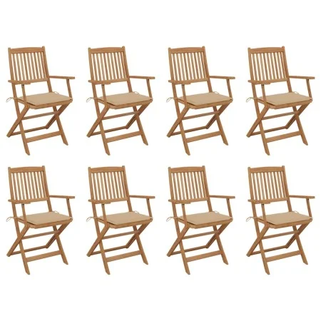 8 pcs folding garden chairs and solid acacia wood cushions by vidaXL, Garden chairs - Ref: Foro24-3075088, Price: 399,34 €, D...