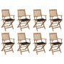8 pcs folding garden chairs and solid acacia wood cushions by vidaXL, Garden chairs - Ref: Foro24-3075092, Price: 444,25 €, D...